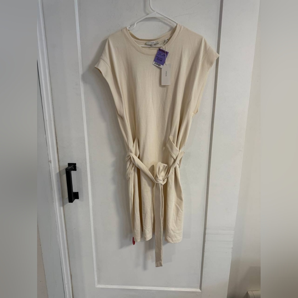 Elegant Cream Tie-Waist Dress